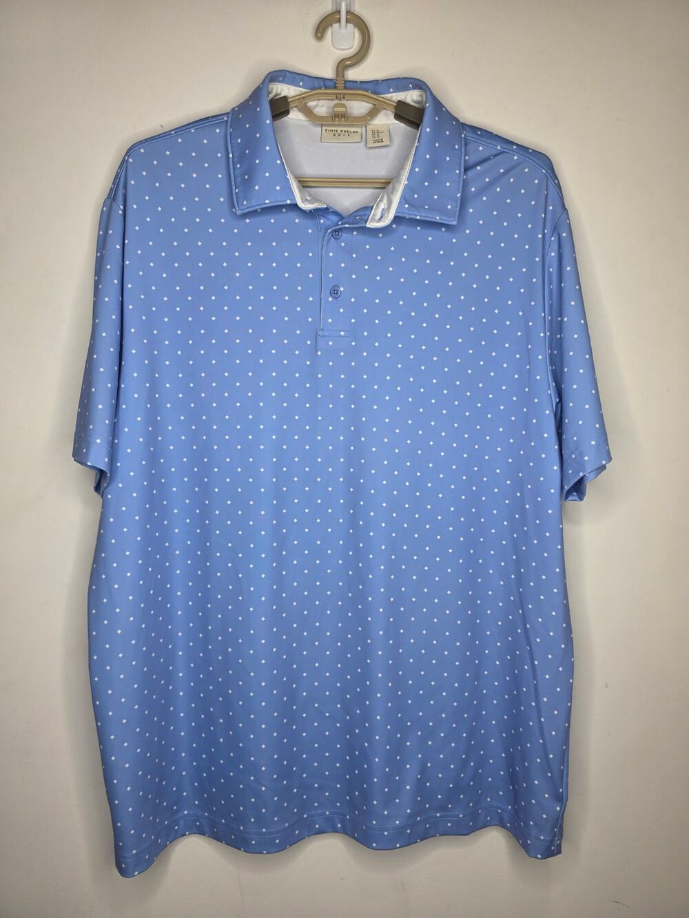 Rorie Whelan Golf blue white polka dot short sleeve polo shirt - XL